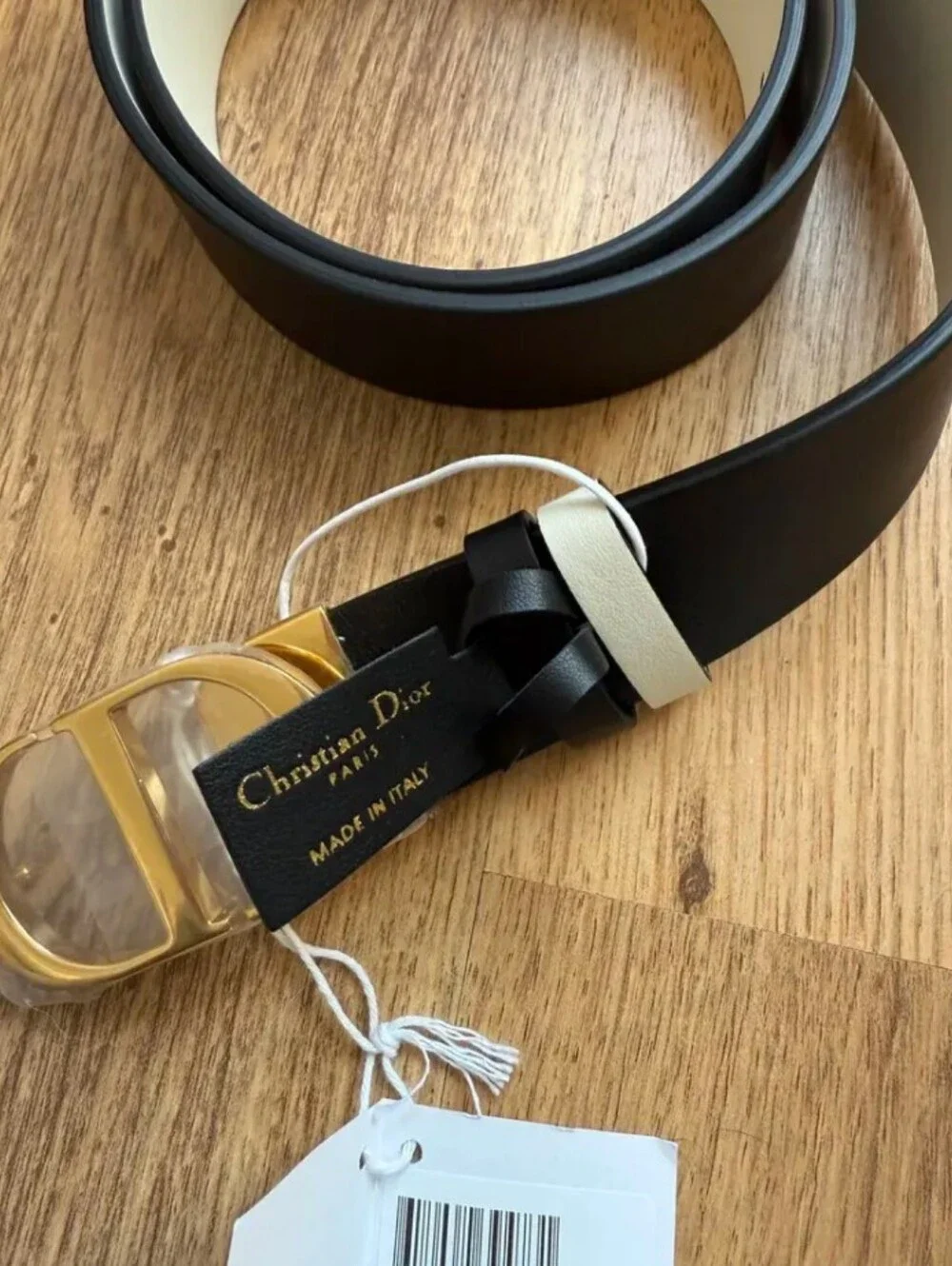 Dior Black and White Leather Men's Belt with Gold Buckle